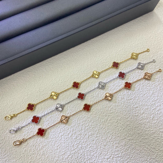 [Resenly Jewelry] クローバー 6モチーフ レッドアゲート レーザーブレスレット