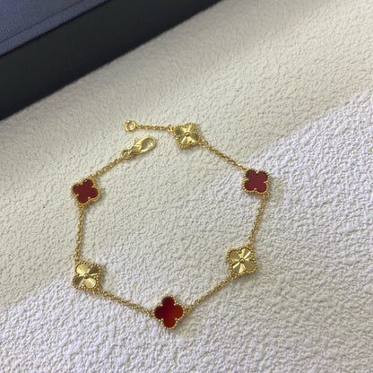 [Resenly Jewelry] クローバー 6モチーフ レッドアゲート レーザーブレスレット