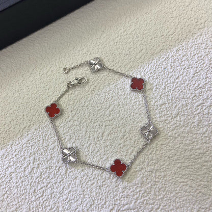 [Resenly Jewelry] クローバー 6モチーフ レッドアゲート レーザーブレスレット
