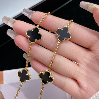 [Resenly Jewelry]CLOVER 10 MOTIFS ONYX NECKLACE