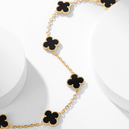 [Resenly Jewelry]CLOVER 10 MOTIFS ONYX NECKLACE
