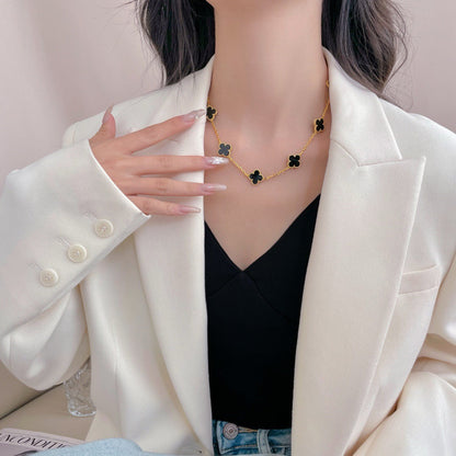 [Resenly Jewelry]CLOVER 10 MOTIFS ONYX NECKLACE