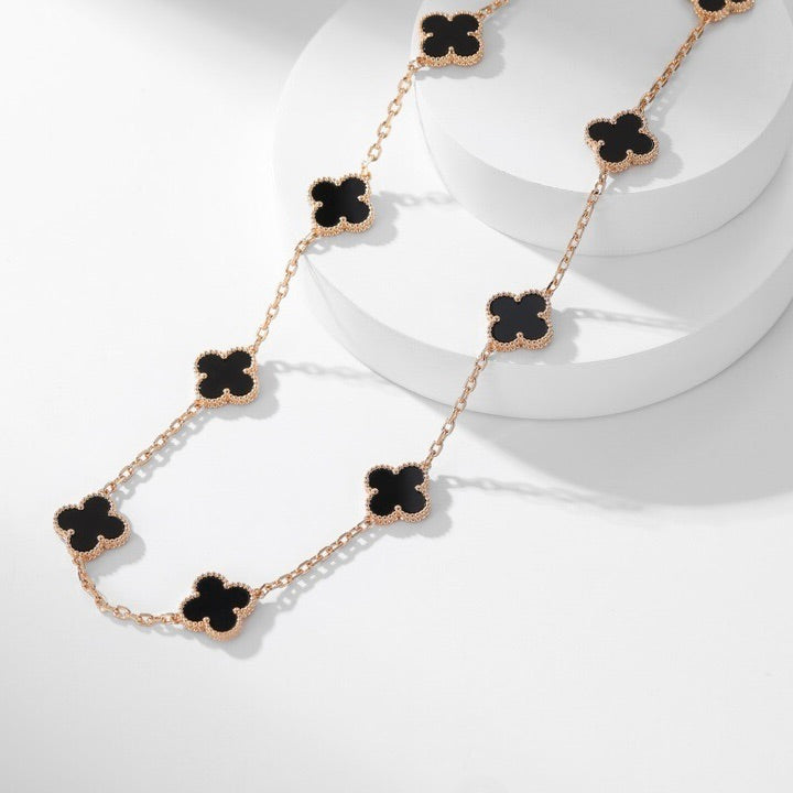[Resenly Jewelry]CLOVER 10 MOTIFS ONYX NECKLACE