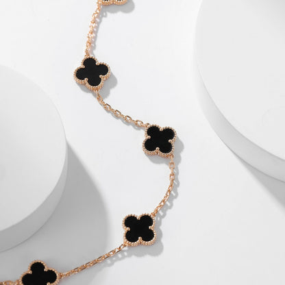 [Resenly Jewelry]CLOVER 10 MOTIFS ONYX NECKLACE