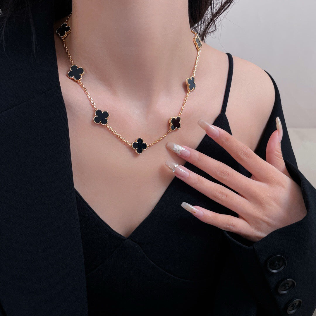 [Resenly Jewelry]CLOVER 10 MOTIFS ONYX NECKLACE