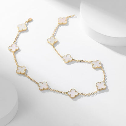 [Resenly Jewelry] クローバー 10モチーフ ホワイトマザーオブパール ネックレス