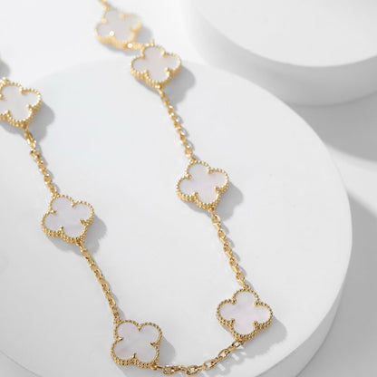 [Resenly Jewelry] クローバー 10モチーフ ホワイトマザーオブパール ネックレス