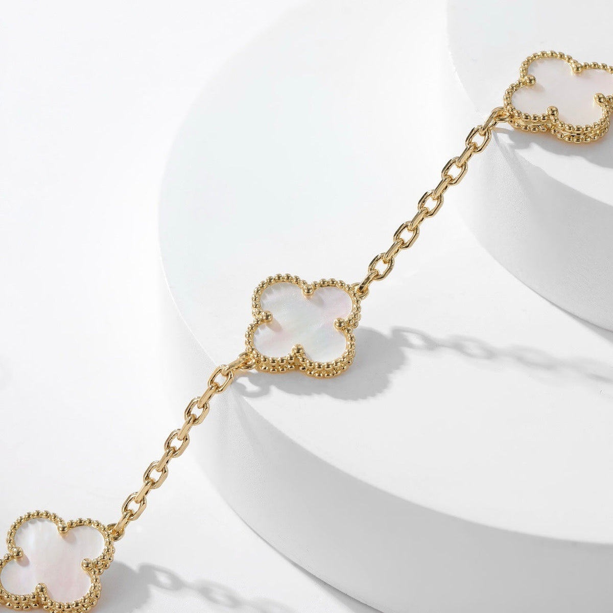 [Resenly Jewelry] クローバー 10モチーフ ホワイトマザーオブパール ネックレス