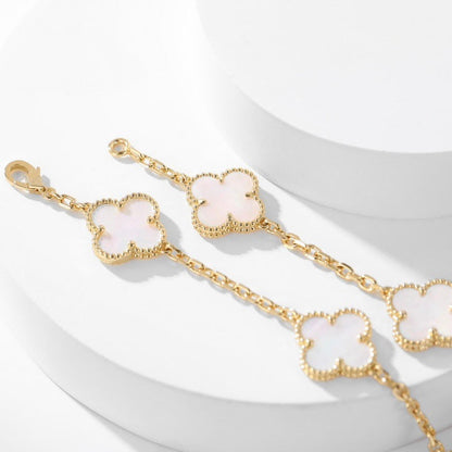 [Resenly Jewelry] クローバー 10モチーフ ホワイトマザーオブパール ネックレス