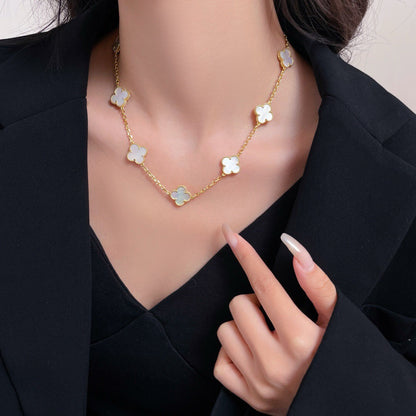 [Resenly Jewelry] クローバー 10モチーフ ホワイトマザーオブパール ネックレス