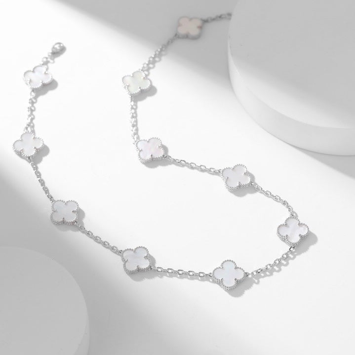 [Resenly Jewelry] クローバー 10モチーフ ホワイトマザーオブパール ネックレス