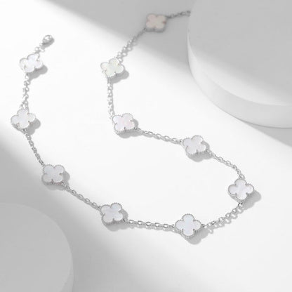 [Resenly Jewelry] クローバー 10モチーフ ホワイトマザーオブパール ネックレス