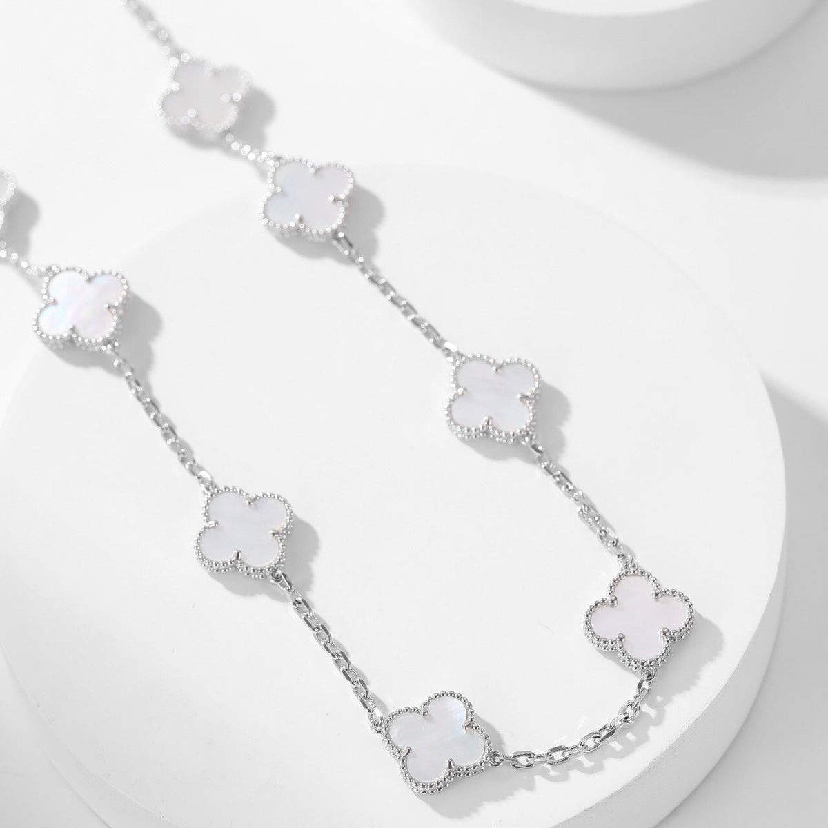 [Resenly Jewelry] クローバー 10モチーフ ホワイトマザーオブパール ネックレス