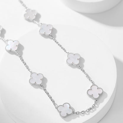 [Resenly Jewelry] クローバー 10モチーフ ホワイトマザーオブパール ネックレス
