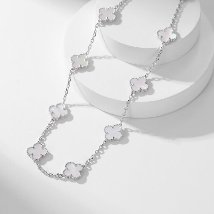 [Resenly Jewelry] クローバー 10モチーフ ホワイトマザーオブパール ネックレス