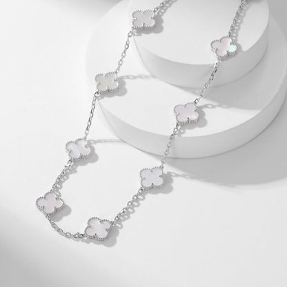 [Resenly Jewelry] クローバー 10モチーフ ホワイトマザーオブパール ネックレス