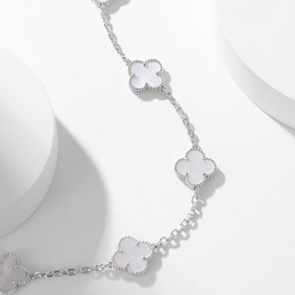 [Resenly Jewelry] クローバー 10モチーフ ホワイトマザーオブパール ネックレス