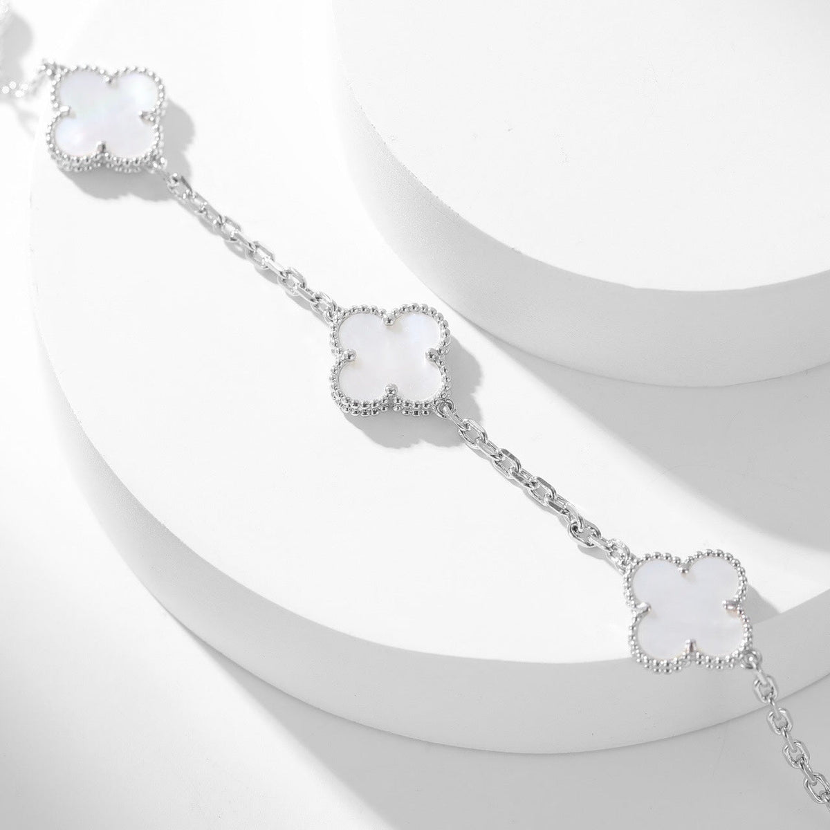 [Resenly Jewelry] クローバー 10モチーフ ホワイトマザーオブパール ネックレス