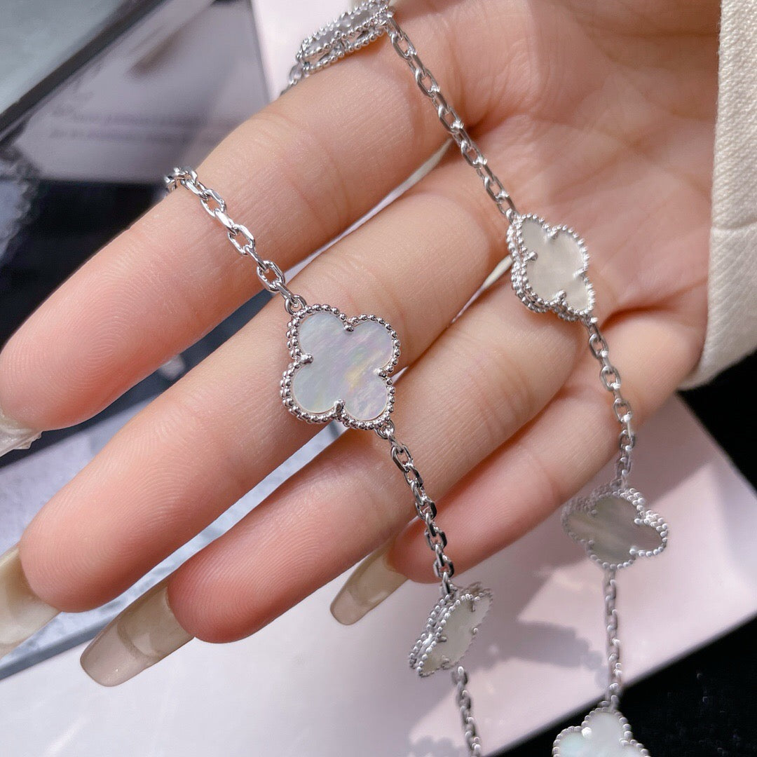[Resenly Jewelry] クローバー 10モチーフ ホワイトマザーオブパール ネックレス