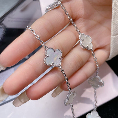 [Resenly Jewelry] クローバー 10モチーフ ホワイトマザーオブパール ネックレス