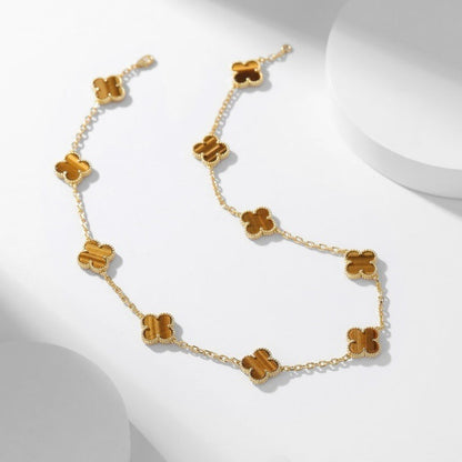 [Resenly Jewelry] クローバー 10モチーフ タイガーアイ ネックレス