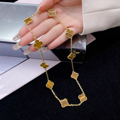 [Resenly Jewelry] クローバー 10モチーフ タイガーアイ ネックレス