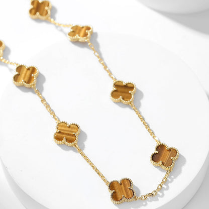 [Resenly Jewelry] クローバー 10モチーフ タイガーアイ ネックレス
