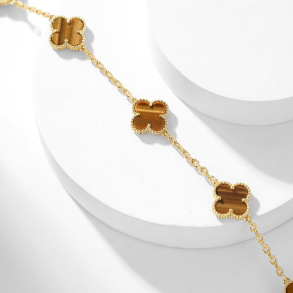 [Resenly Jewelry] クローバー 10モチーフ タイガーアイ ネックレス