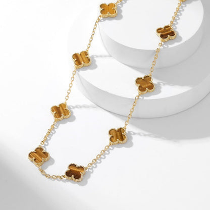 [Resenly Jewelry] クローバー 10モチーフ タイガーアイ ネックレス
