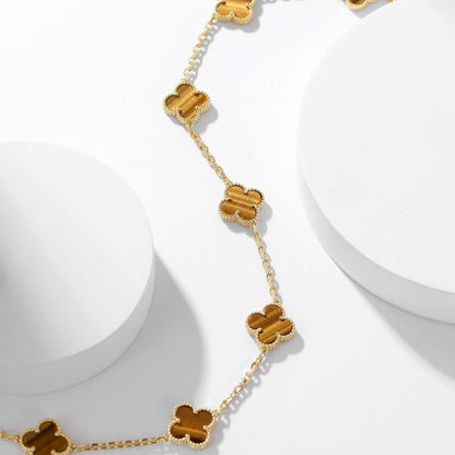 [Resenly Jewelry] クローバー 10モチーフ タイガーアイ ネックレス