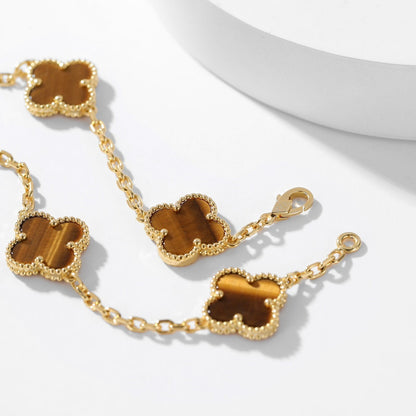 [Resenly Jewelry] クローバー 10モチーフ タイガーアイ ネックレス
