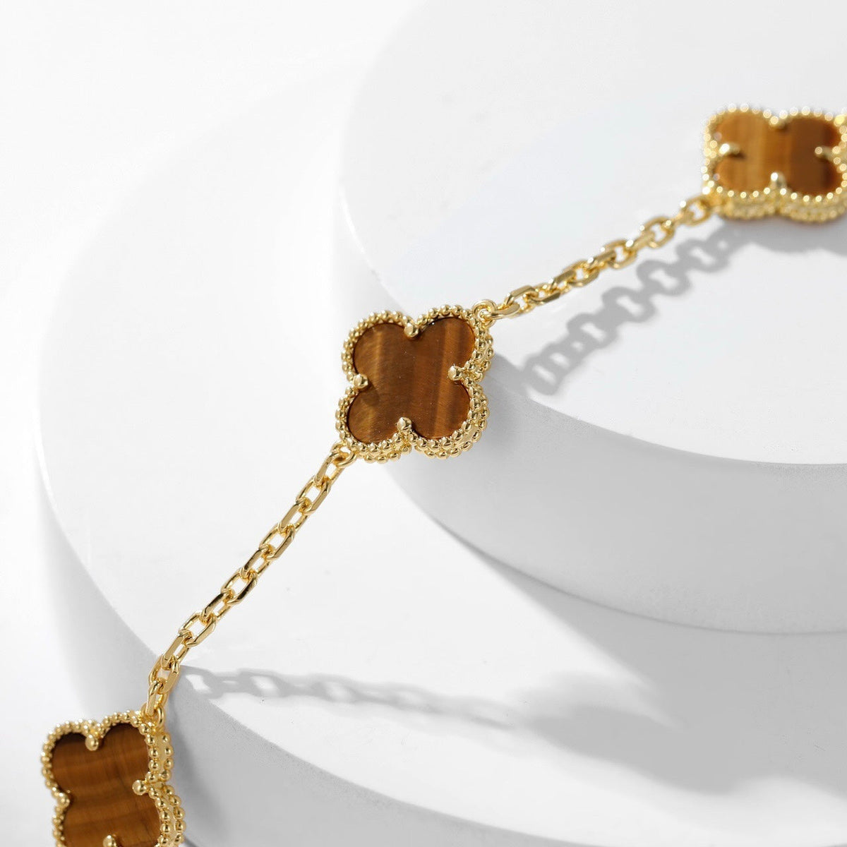 [Resenly Jewelry] クローバー 10モチーフ タイガーアイ ネックレス