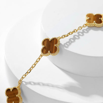 [Resenly Jewelry] クローバー 10モチーフ タイガーアイ ネックレス
