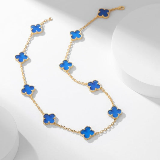 [Resenly Jewelry]CLOVER 10 MOTIFS BLUE AGATE NECKLACE