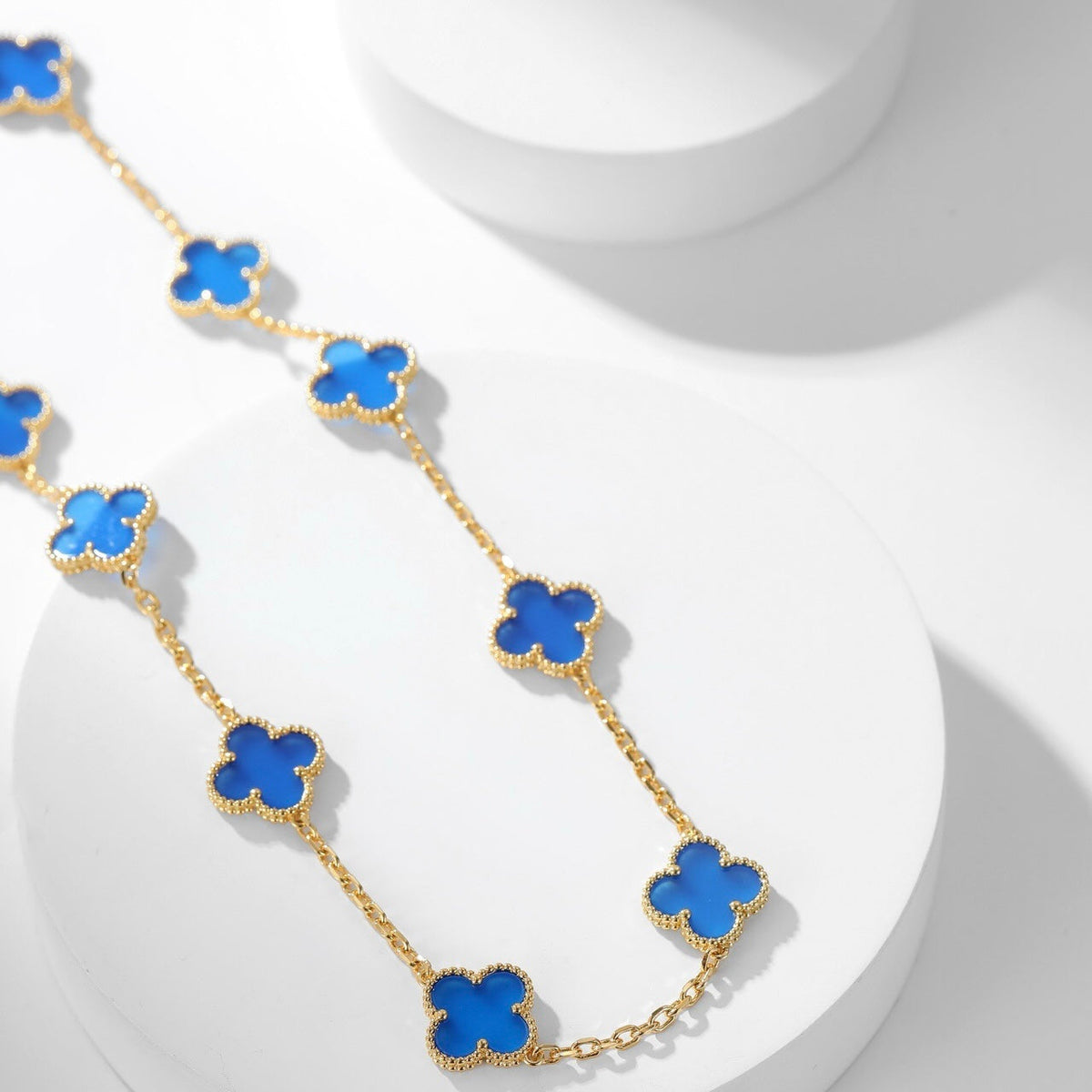 [Resenly Jewelry]CLOVER 10 MOTIFS BLUE AGATE NECKLACE