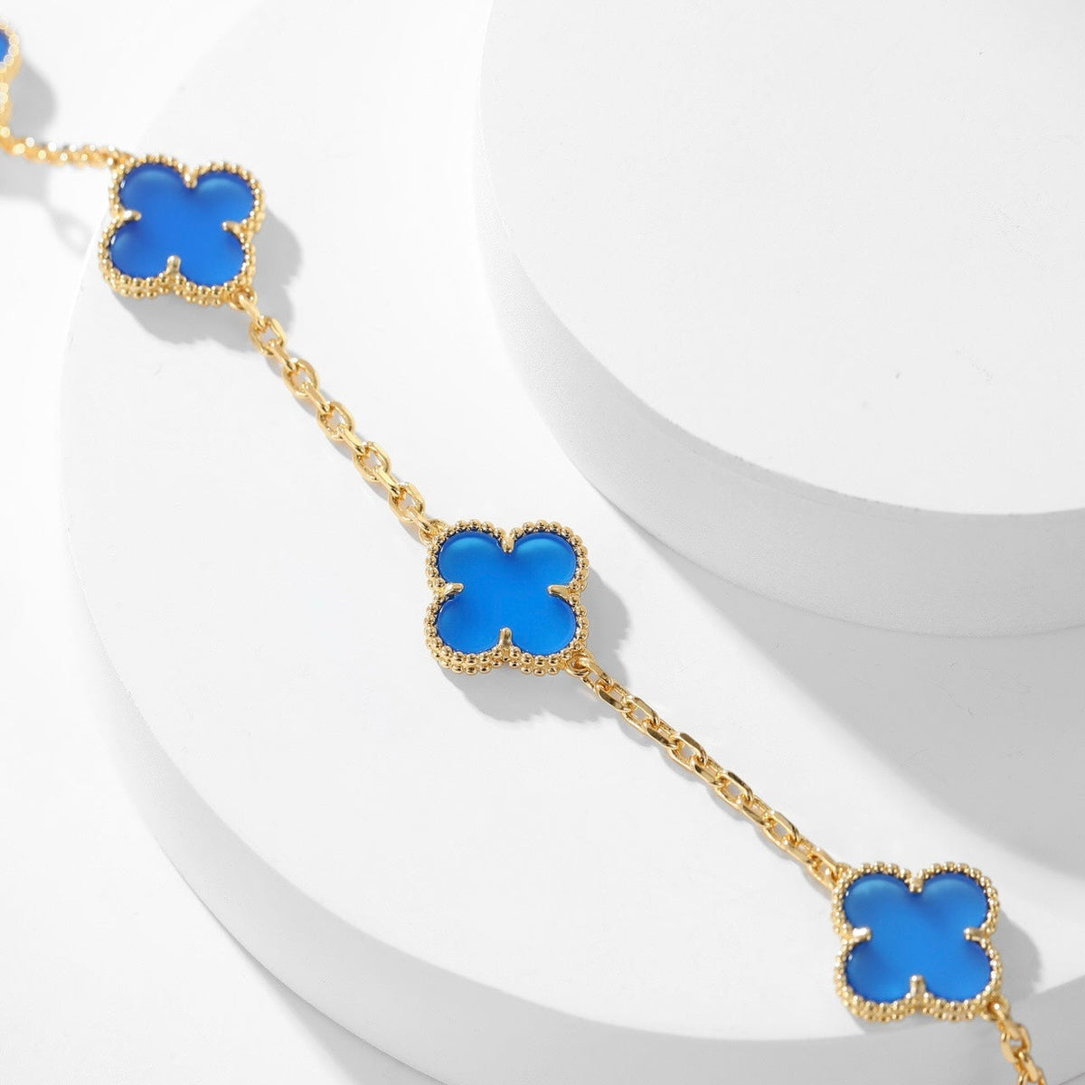 [Resenly Jewelry]CLOVER 10 MOTIFS BLUE AGATE NECKLACE