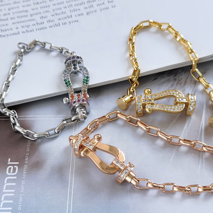 [Resenly Jewelry]FORCE LARGE HORSESHOE CLASP  METAL BRACELET
