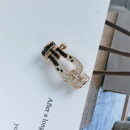 [Resenly Jewelry]FORCE LARGE HORSESHOE BLACK WHITE DIAMOND BRACELET SILVER