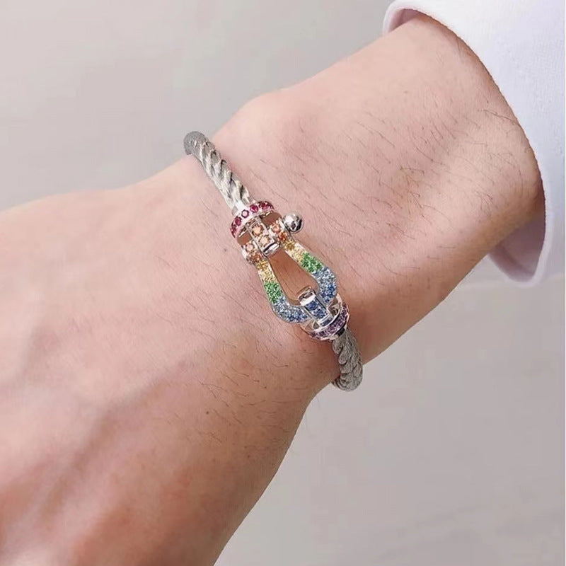 [Resenly Jewelry]FORC LARGE HORSESHOE  COLORED DIAMOND BRACELET SILVER