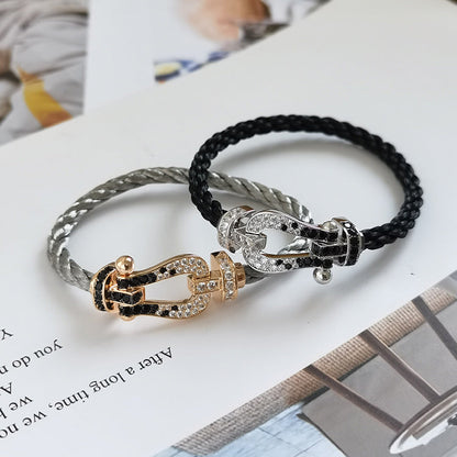 [Resenly Jewelry]FORCE LARGE HORSESHOE BLACK WHITE DIAMOND BRACELET SILVER