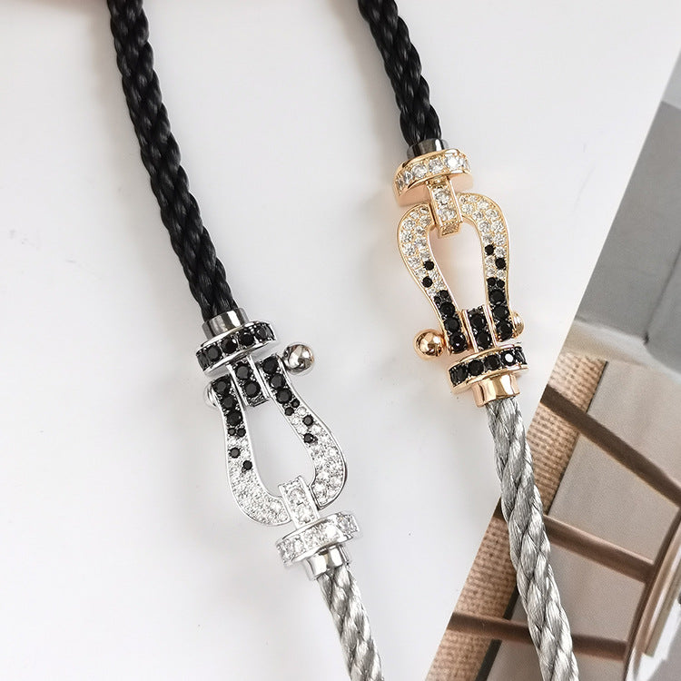 [Resenly Jewelry]FORCE LARGE HORSESHOE BLACK WHITE DIAMOND BRACELET SILVER