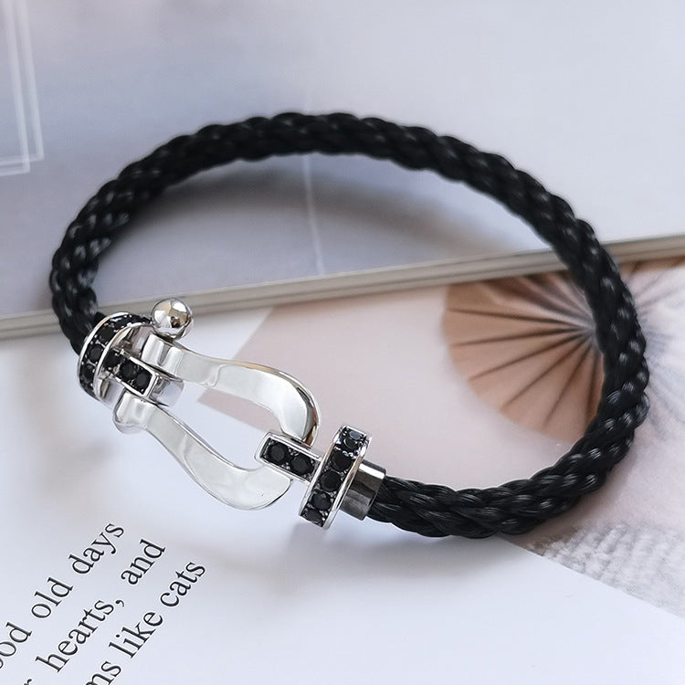 [Resenly Jewelry]FORCE LARGE HORSESHOE BLACK DIAMOND BRACELET SILVER
