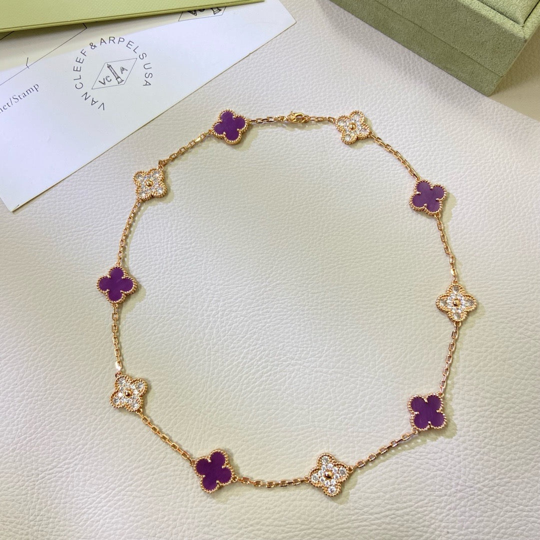 [Resenly Jewelry Jewelry]CLOVER 10 MOTIFS  PURPLE VIOLET DIAMOND NECKLACE