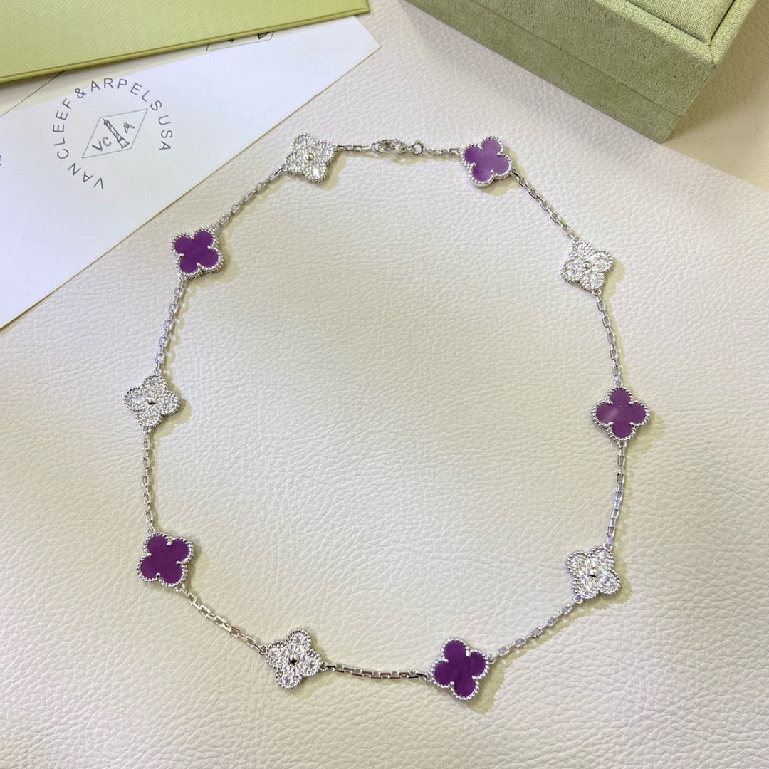 [Resenly Jewelry Jewelry]CLOVER 10 MOTIFS  PURPLE VIOLET DIAMOND NECKLACE