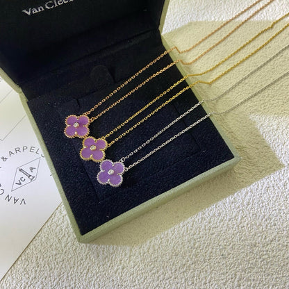 [Resenly Jewelry Jewelry]CLOVER 15MM DIAMOND  PURPLE VIOLET NECKLACE