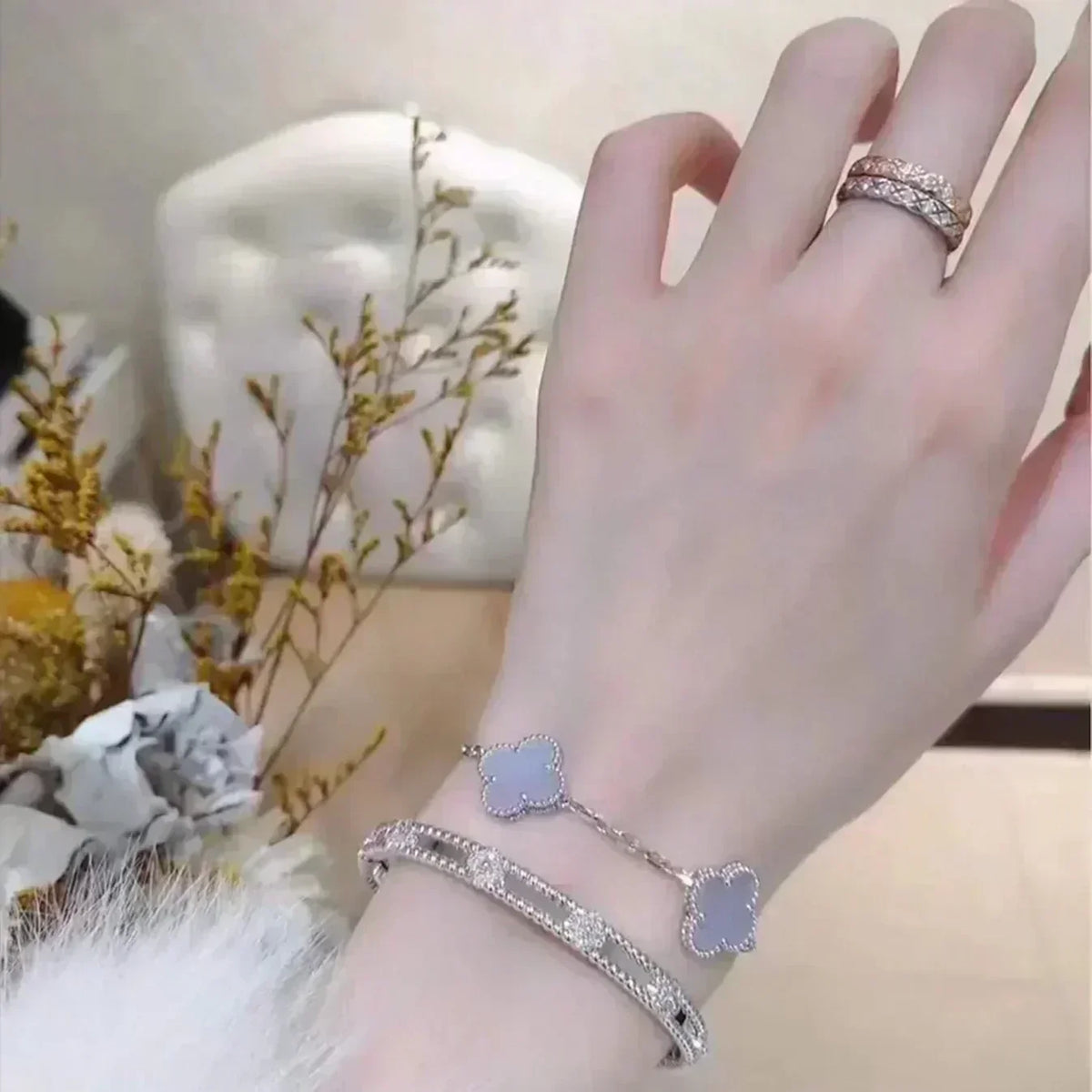 [Resenly Jewelry] クローバー 5モチーフ パープルカルセドニー ブレスレット コレクション