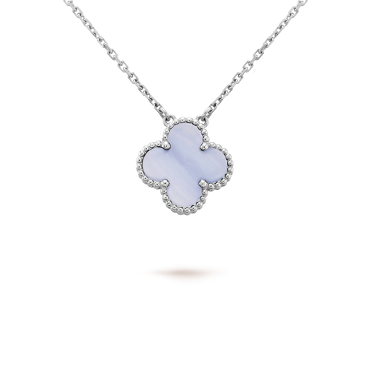 [Resenly Jewelry]CLOVER 15MM BLUE CHALCEDONY NECKLACE SILVER