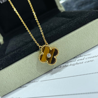 [Resenly Jewelry]CLOVER 15MM DIAMOND AND YELLOW TIGER'S EYE AGATE necklace