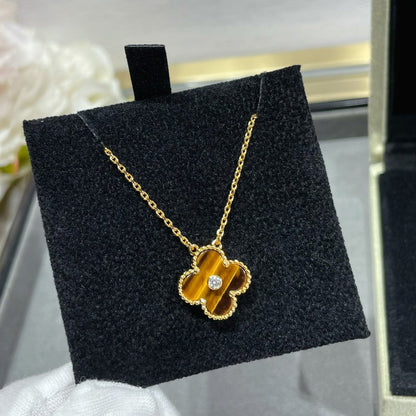 [Resenly Jewelry]CLOVER 15MM DIAMOND AND YELLOW TIGER'S EYE AGATE necklace