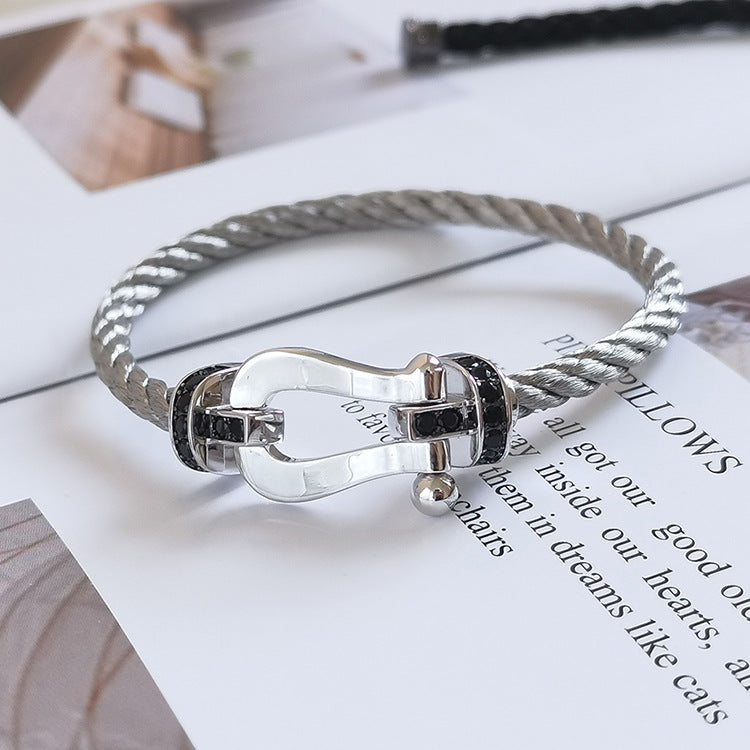[Resenly Jewelry]FORCE LARGE HORSESHOE BLACK DIAMOND BRACELET SILVER